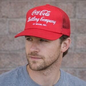 Vintage Coca Cola Trucker Hat Red Mesh Snapback Miami Bottling USA Cap Retro
